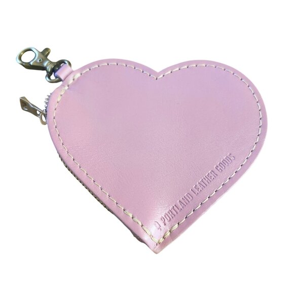 Portland Leather Handbags - Portland Leather Heart Coin Pouch Keychain Vintage Pink Brass Zip Bag Charm